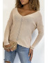 Pull col V rose brillant à détail ligne ajourée - 4