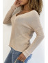 Pull col V rose brillant à détail ligne ajourée - 5