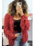 Gilet bordeaux à longue frange effet mouton - 1