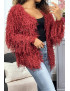 Gilet bordeaux à longue frange effet mouton - 2
