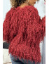 Gilet bordeaux à longue frange effet mouton - 4