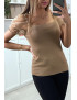 Top moulant taupe a manches bouffantes en tulle - 3