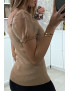 Top moulant taupe a manches bouffantes en tulle - 6