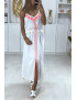 Longue robe blanche avec broderie fuchsia et pompon - 1