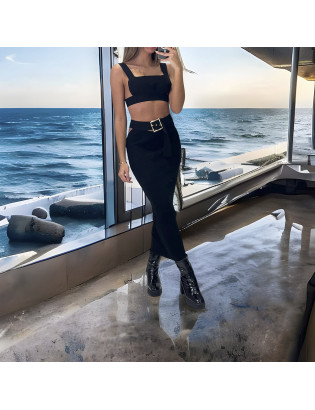 Ensemble débardeur et jupe noir avec accessoire ceinture intégré  - 1