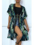 Kimono mi-long vert à bordures dentelle et motif palmier - 7