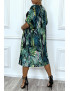 Kimono mi-long vert à bordures dentelle et motif palmier - 12