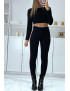 Pantalon slim noir à fausses poches et bandes sur les côtés - 1