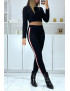 Pantalon slim noir à fausses poches et bandes sur les côtés - 3