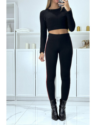 Pantalon slim noir à fausses poches et bandes sur les côtés - 4