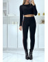 Pantalon slim noir à fausses poches et bandes sur les côtés - 4