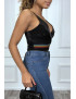 Body noir brillant cache coeur à bande multicolores - 2