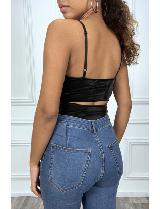 Body noir brillant cache coeur à bande multicolores - 3