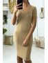 Robe Beige moulante avec écriture et ailes strass "ANGEL" - 1