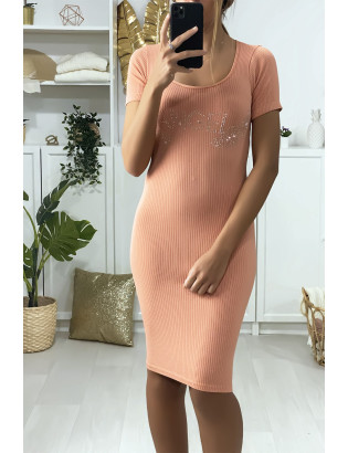 Robe Rose moulante avec écriture et ailes strass "ANGEL" - 3