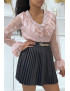 Blouse volantée en dentelle rose - 3