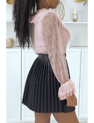 Blouse volantée en dentelle rose - 4