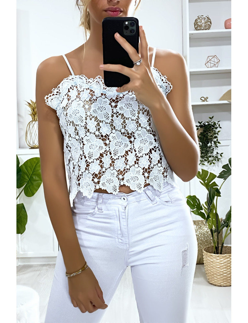 Top débardeur turquoise en dentelle. Mode femme pas cher - 3