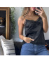 Débardeur noir satiné avec dentelle - 1