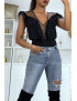 Body noir avec buste transparent et volant - 1