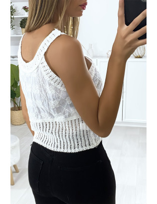 Débardeur blanc en coton avec de la broderie et de la dentelle - 4