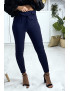 Pantalon cigarette marine avec ceinture et plis - 1