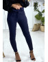 Pantalon cigarette marine avec ceinture et plis - 3