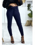 Pantalon cigarette marine avec ceinture et plis - 4