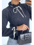 Pull duveteux noir à col montant volanté et lacet - 5