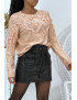 Pull rose à col rond et motif losanges en dentelle - 2