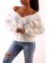 Pull col V en dentelle blanc à manches tombantes - 3
