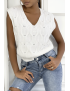 Pull blanc sans manche en col V avec joli motif tressé - 1