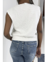 Pull blanc sans manche en col V avec joli motif tressé - 2