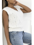 Pull blanc sans manche en col V avec joli motif tressé - 3