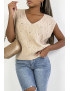 Pull camel sans manche en col V avec joli motif tressé - 8