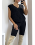 Pull noir sans manche en col V avec joli motif tressé - 2