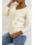 Pull  col V très chic beige à volants - 2