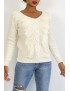 Pull  col V très chic beige à volants - 4