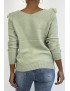 Pull  col V très chic vert pomme à volants - 1