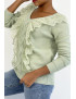 Pull  col V très chic vert pomme à volants - 2