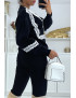 Pull noir over size manche bouffante avec motif en dentelle - 1