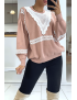 Pull rose over size manche bouffante avec motif en dentelle - 5