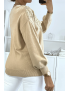 Pull beige pour femme en col V avec motif en dentelle - 4