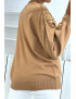 Pull camel pour femme en col V avec motif en dentelle - 1