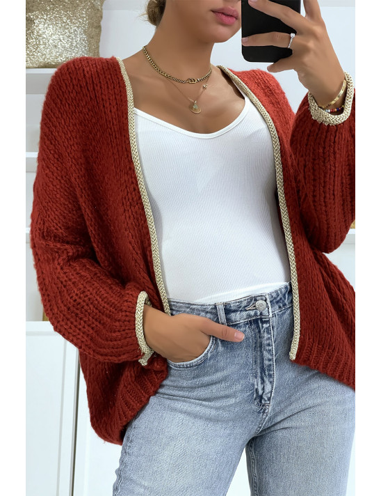 Cardigan bordeaux en grosse maille - 1