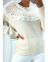 Pull beige à col rond et volants style vintage classique - 1