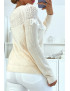 Pull beige à col rond et volants style vintage classique - 3