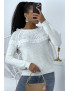 Pull blanc à col rond et volants style vintage classique - 1