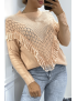 Pull rose col montant femme - 1