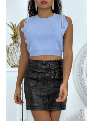 Pull court bleu sans manches à boutons style classique - 1